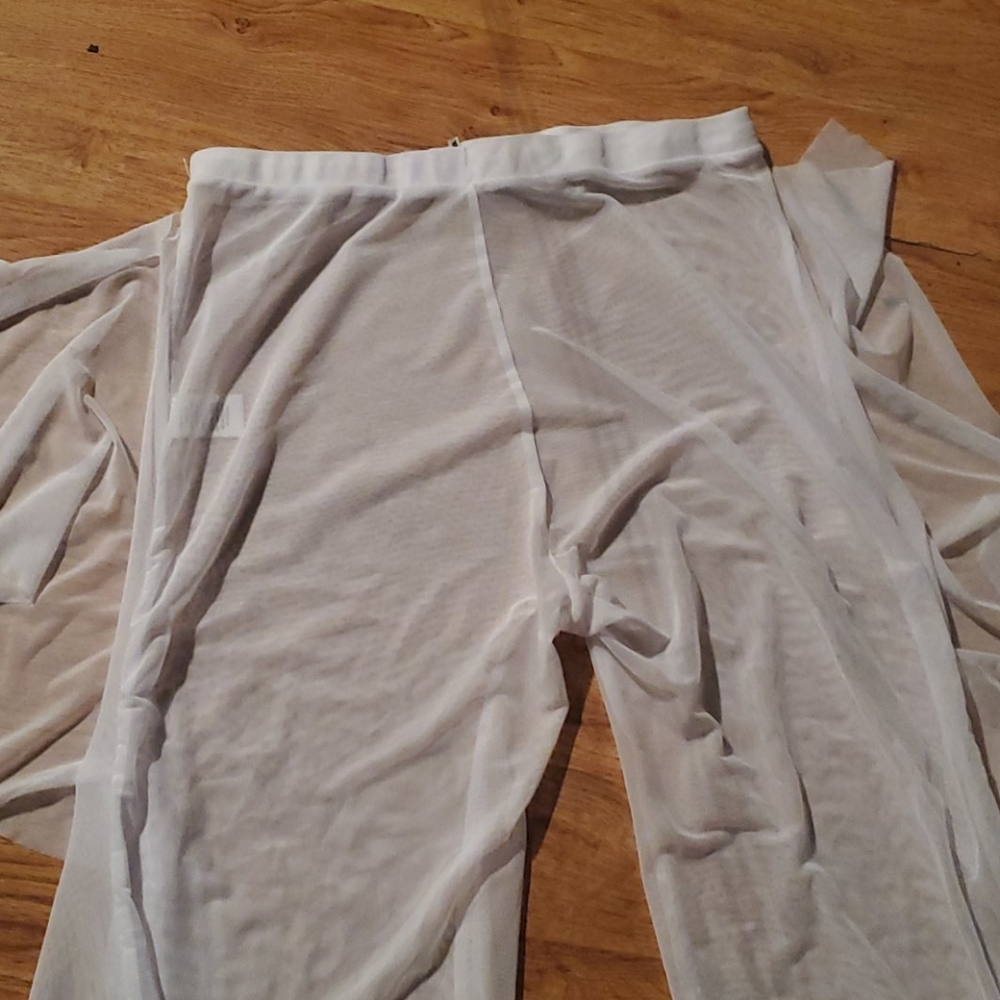 New white sheer swim cover up long pants